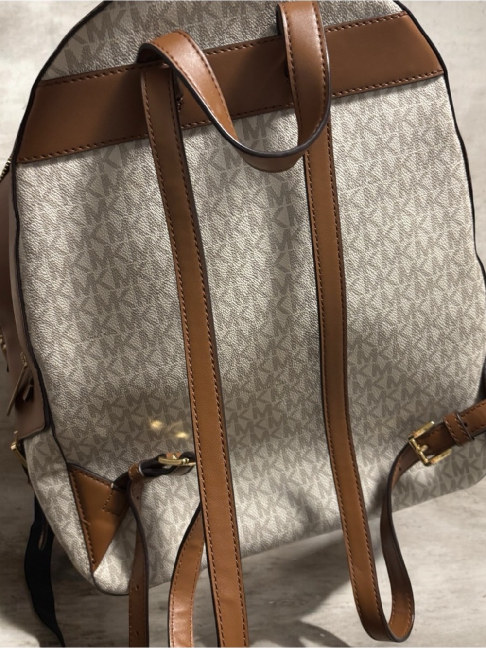 Michael Kors Beige/ Brown Signature MK Logo Backpack - Picture 6 of 6